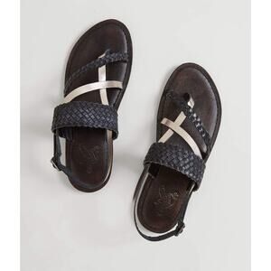 Freebird by Steven 38 US 7 Sea Sandal Braided Leather Strappy Black Silver